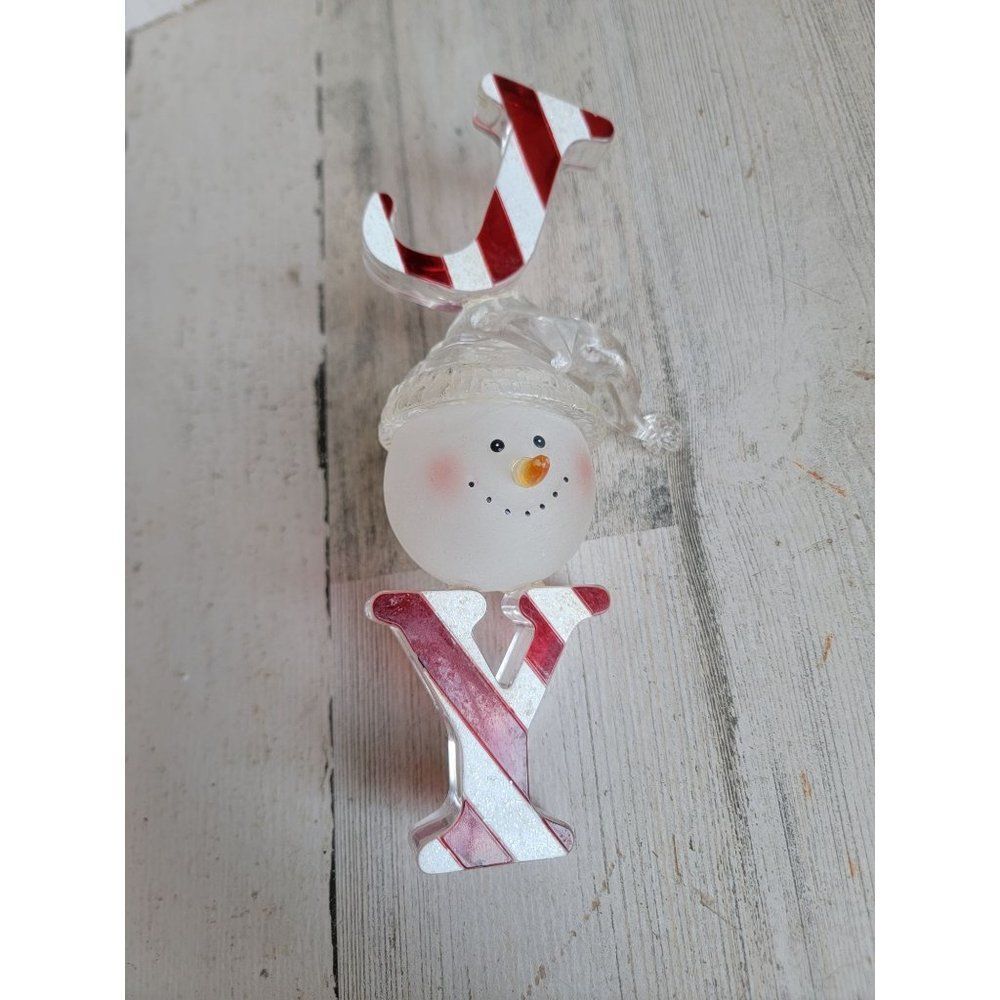 Snowman Joy candy cane striped face‎ ornament Xmas decor